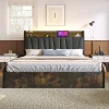Lit adulte lit 160x200 cm lit sommier à lattes en bois lit éclairage led lit en métal lit double lin gris>Gutent Sale