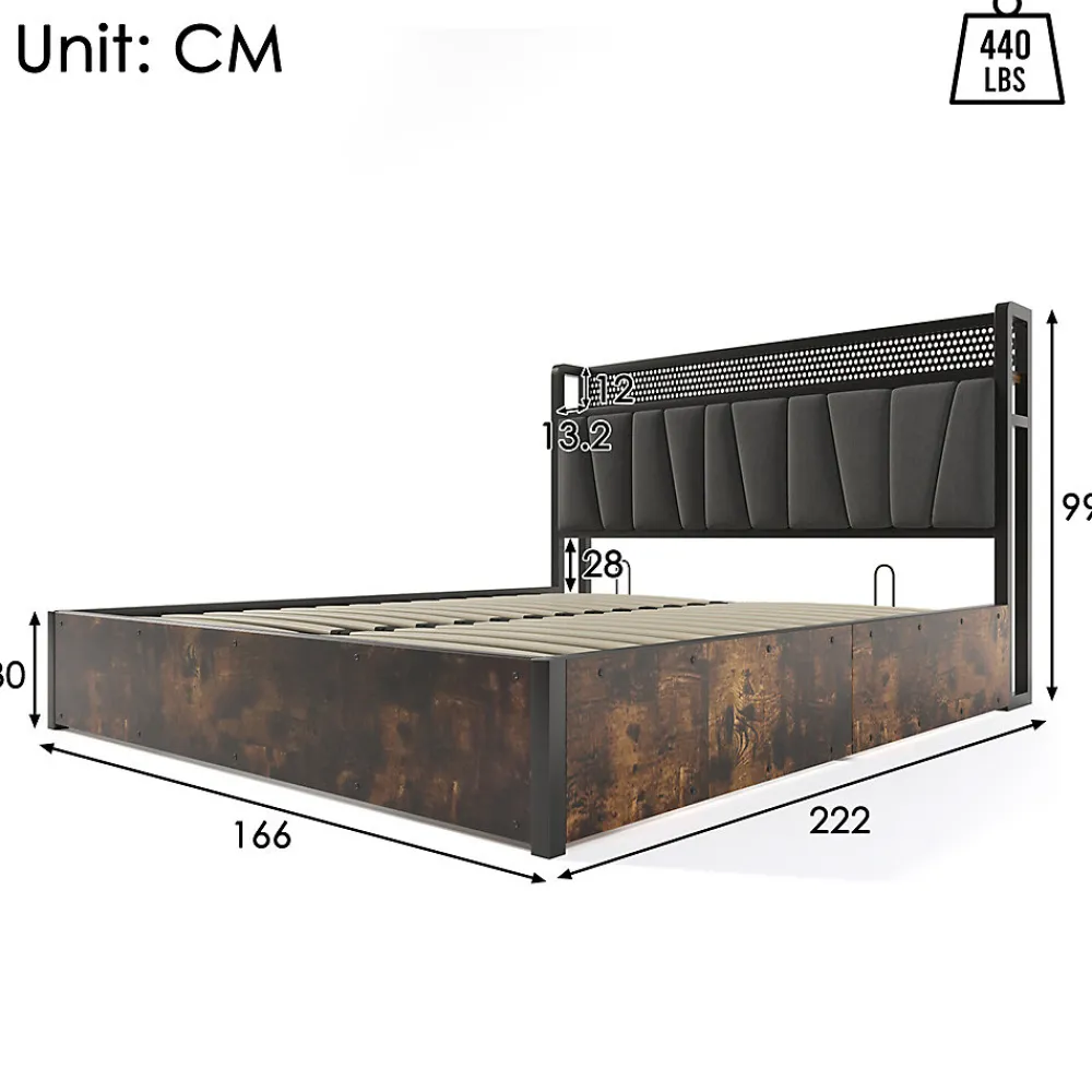Lit adulte lit 160x200 cm lit sommier à lattes en bois lit éclairage led lit en métal lit double lin gris>Gutent Sale