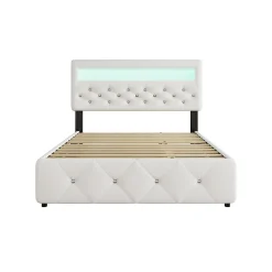 Lit adulte lit 140x200cm(90x190cm) lit rembourré avec rallonge de lit et 2 tiroirs lit double lin blanc>Gutent