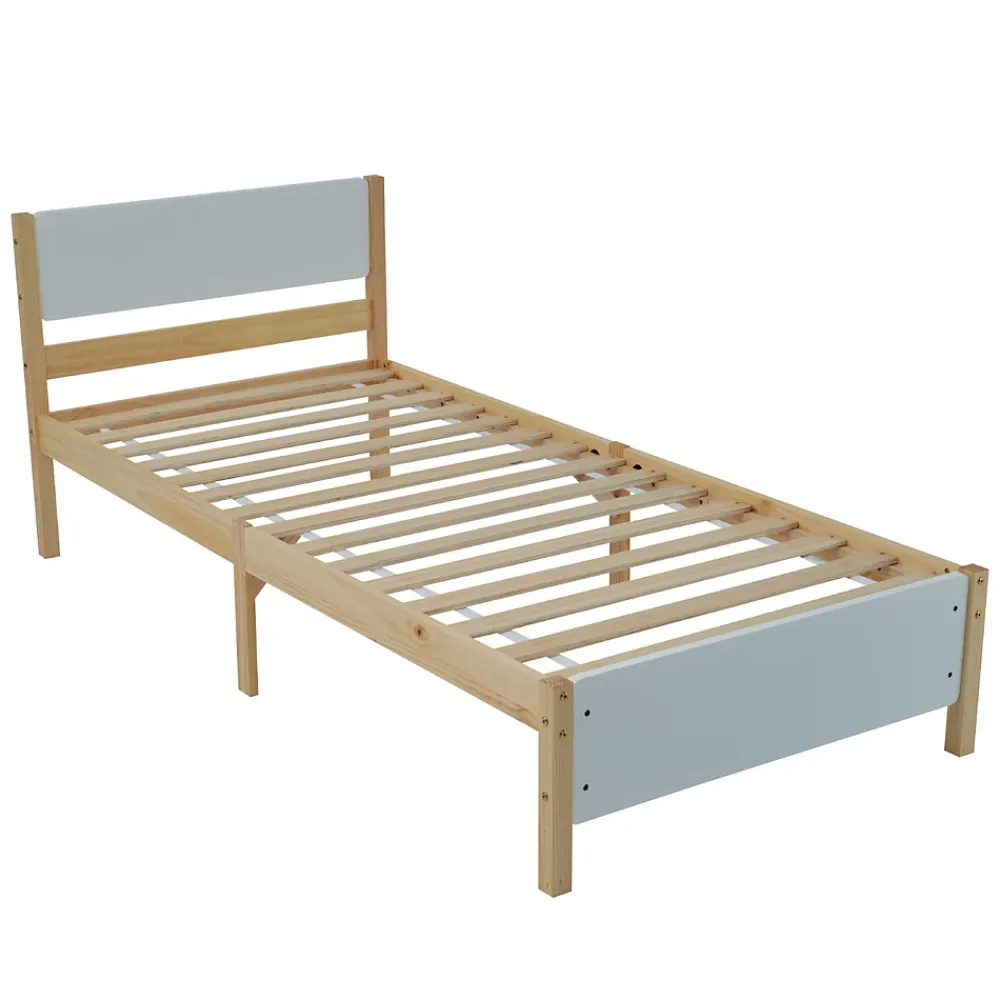 ProximaX Lit adulte simple en bois - cadre en pin avec tête de lit et sommier à lattes lit en MDF blanc + naturel - 90x200 cm* Lit Simple