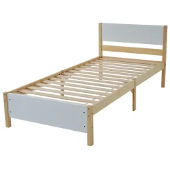 ProximaX Lit adulte simple en bois - cadre en pin avec tête de lit et sommier à lattes lit en MDF blanc + naturel - 90x200 cm* Lit Simple