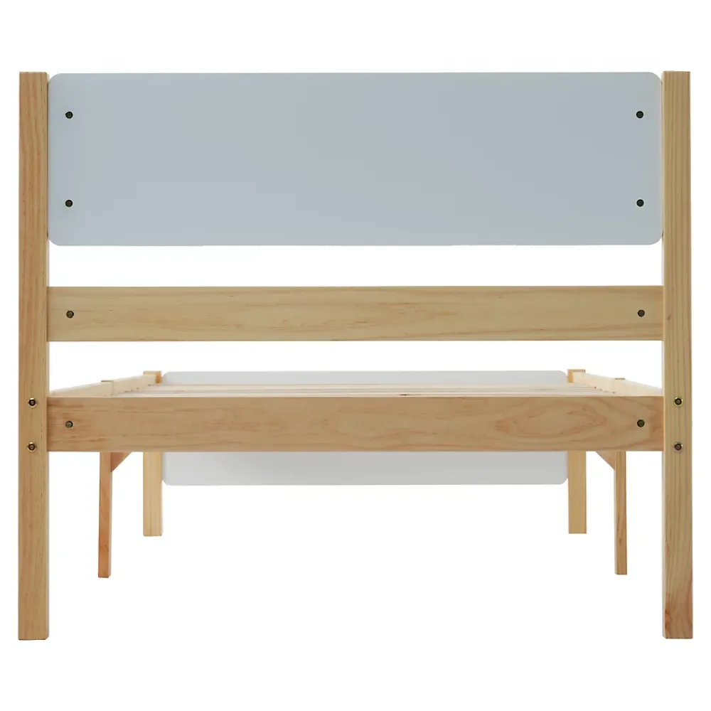 ProximaX Lit adulte simple en bois - cadre en pin avec tête de lit et sommier à lattes lit en MDF blanc + naturel - 90x200 cm* Lit Simple
