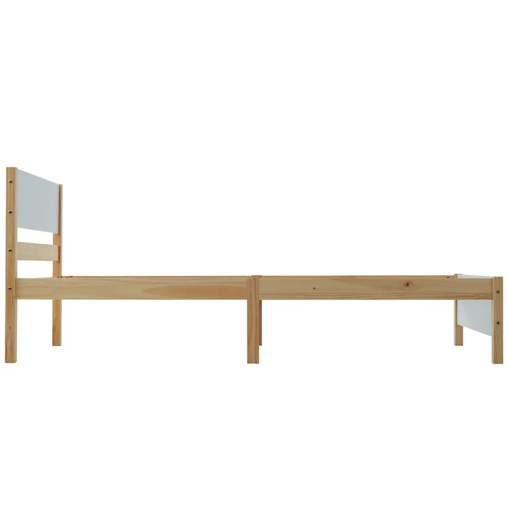 ProximaX Lit adulte simple en bois - cadre en pin avec tête de lit et sommier à lattes lit en MDF blanc + naturel - 90x200 cm* Lit Simple