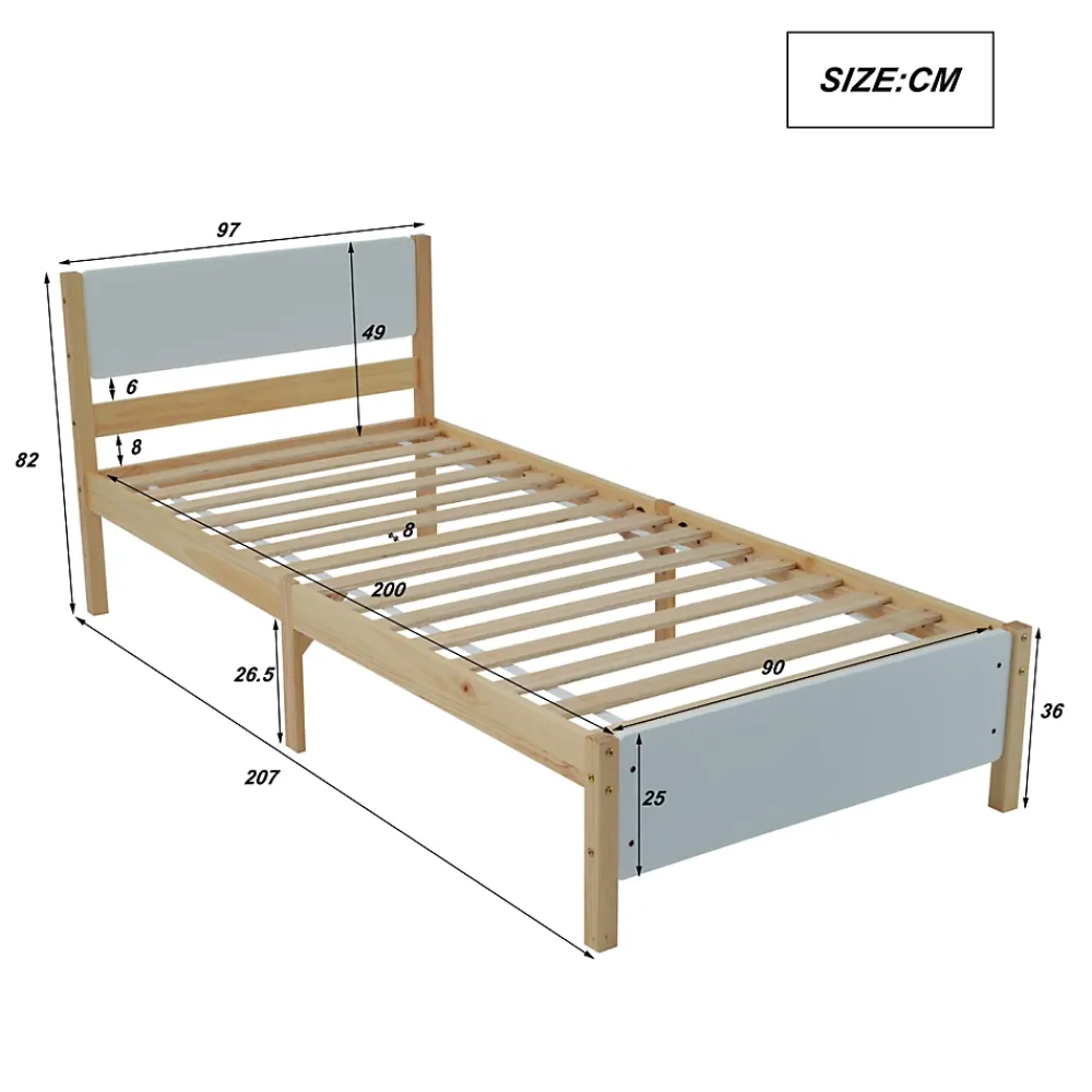 ProximaX Lit adulte simple en bois - cadre en pin avec tête de lit et sommier à lattes lit en MDF blanc + naturel - 90x200 cm* Lit Simple