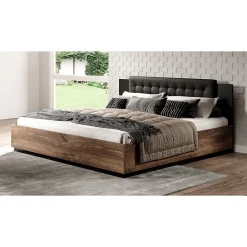 Lit adulte 140x200 Chene foncé et noir Collection FOX Sommier inclus>Meublorama New