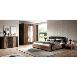 Lit adulte 160x200 Chene foncé et noir Collection FOX Sommier inclus><noscript><img width=
