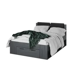 Lit adulte 140x200 avec tiroirs intégrés - Collection FLOYD. Coloris gris effet bois>Meublorama Discount