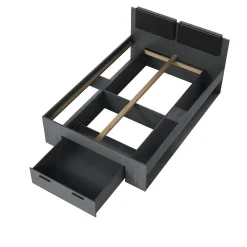 Lit adulte 140x200 avec tiroirs intégrés - Collection FLOYD. Coloris gris effet bois><noscript><img width=