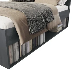 Lit adulte 140x200 avec tiroirs intégrés - Collection FLOYD. Coloris gris effet bois><noscript><img width=