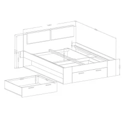 Lit adulte 140x200 avec tiroirs intégrés - Collection FLOYD. Coloris gris effet bois><noscript><img width=