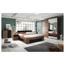 Lit adulte 180x200 avec tiroirs intégrés - Collection EOS. Coloris chene foncé et noir><noscript><img width=