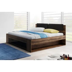 Meublorama Lit adulte 160x200 avec tiroirs intégrés - Collection FLOYD. Coloris chene foncé et noir* Lit Avec Rangement