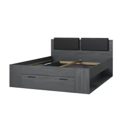Lit adulte 160x200 avec tiroirs intégrés - Collection FLOYD. Coloris gris effet bois><noscript><img width=