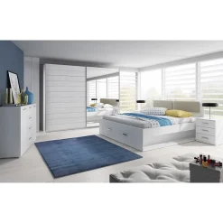 Meublorama Lit adulte 180x200 avec tiroirs intégrés - Collection FLOYD. Coloris blanc effet bois.* Lit Avec Rangement