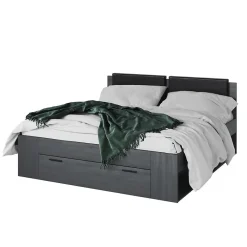Lit adulte 180x200 avec tiroirs intégrés - Collection FLOYD, Coloris gris effet bois>Meublorama