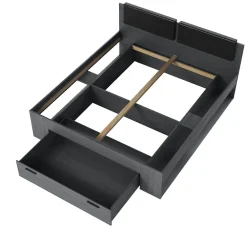Lit adulte 180x200 avec tiroirs intégrés - Collection FLOYD, Coloris gris effet bois><noscript><img width=