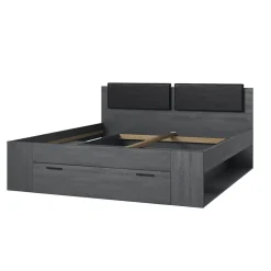 Lit adulte 180x200 avec tiroirs intégrés - Collection FLOYD, Coloris gris effet bois><noscript><img width=