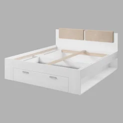 Meublorama Lit adulte 180x200 avec tiroirs intégrés - Collection FLOYD, Coloris blanc effet bois* Lit Avec Rangement