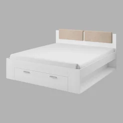 Meublorama Lit adulte 180x200 avec tiroirs intégrés - Collection FLOYD, Coloris blanc effet bois* Lit Avec Rangement