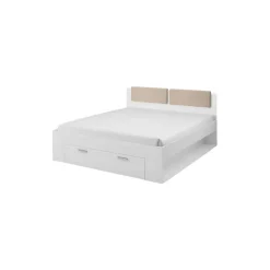 Meublorama Lit adulte 180x200 avec tiroirs intégrés - Collection FLOYD, Coloris blanc effet bois* Lit Avec Rangement