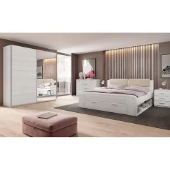 Meublorama Lit adulte 180x200 avec tiroirs intégrés - Collection FLOYD, Coloris blanc effet bois* Lit Avec Rangement