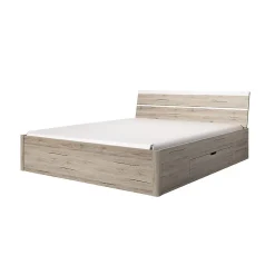 Lit adulte 160x200 avec tiroirs intégrés - Collection EOS. Coloris chene clair et blanc>Meublorama Discount