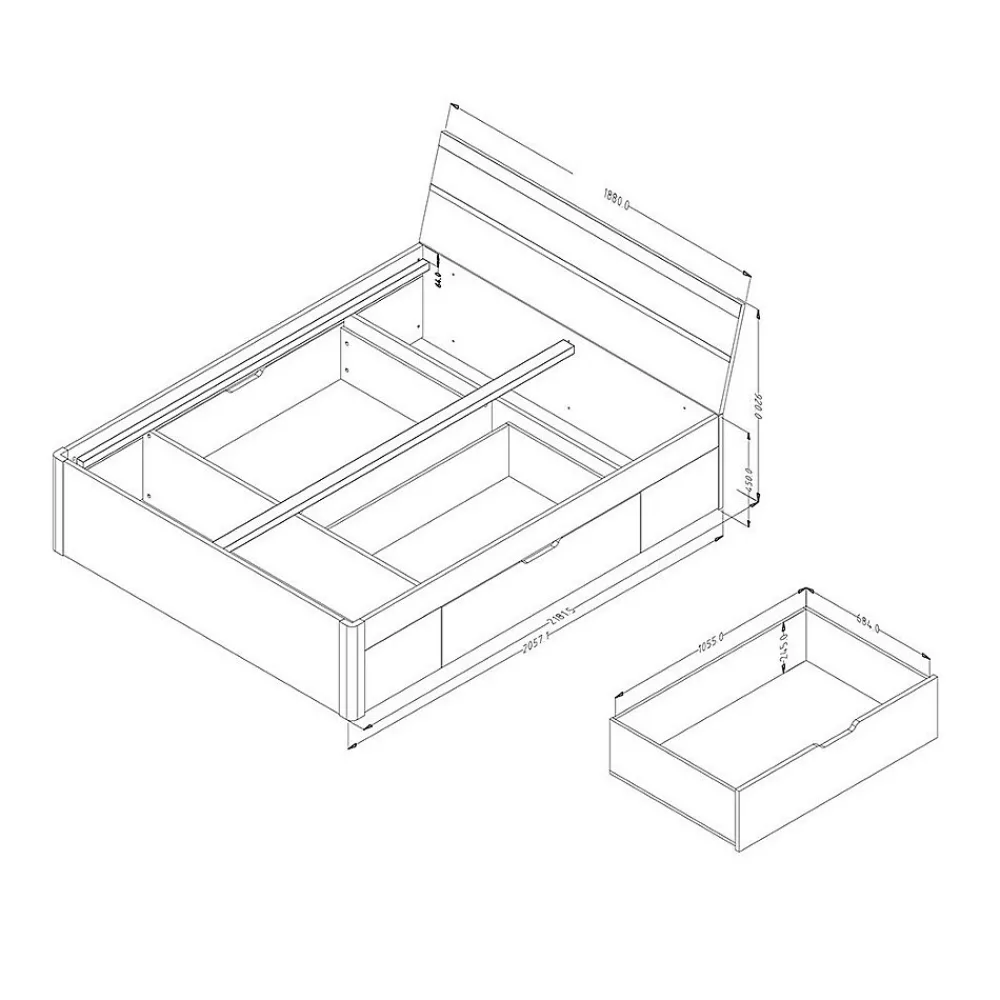Meublorama Lit adulte 180x200 avec tiroirs intégrés - Collection EOS. Coloris chene clair et blanc* Lit Avec Rangement