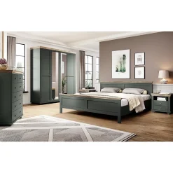 Meublorama Lit adulte 180x200 collection ASSIA. Coloris vert kaki et finitions aspect chene* Lit Double