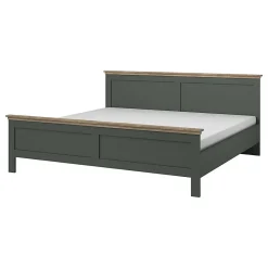 Meublorama Lit adulte 180x200 collection ASSIA. Coloris vert kaki et finitions aspect chene* Lit Double
