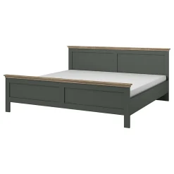Lit adulte 180x200 collection ASSIA. Coloris vert kaki et finitions aspect chene.>Meublorama Discount