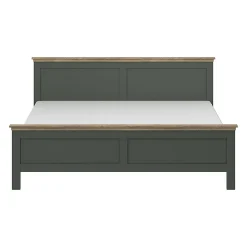 Lit adulte 180x200 collection ASSIA. Coloris vert kaki et finitions aspect chene.>Meublorama Discount