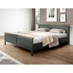 Lit adulte 180x200 collection ASSIA. Coloris vert kaki et finitions aspect chene.><noscript><img width=