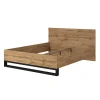 Lit adulte 160x200 style industriel - Collection MILOS. Coloris chene brut et noir. Sommier inclus>Meublorama Online