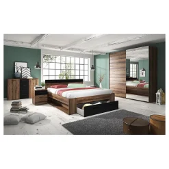 Lit adulte 180x200, tiroirs intégrés et sommier inclus - Collection EOS. Coloris chene foncé et noir>Meublorama Clearance