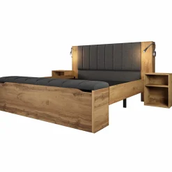 ModernLuxe Lit adulte 180x200cm - lampe de lecture+prises chargement+banquette de rangement - 2 tables de chevet - Naturel (sans matelas)* Lit Avec Rangement