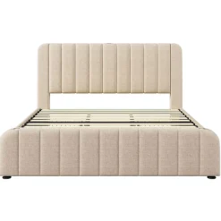 Lit Adulte 180x200cm Rembourré USB Type-C Lin Beige>Blackcolors Clearance