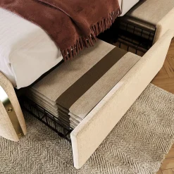 Lit Adulte 180x200cm Rembourré USB Type-C Lin Beige>Blackcolors Clearance