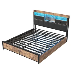 ProximaX Lit adulte 140x200cm,avec LED et tiroirs, lit en fer avec tête de lit et sommier à lattes, noir* Sommier