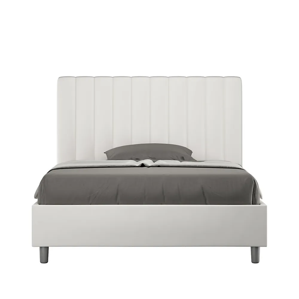 Lit Agueda en simili cuir blanc avec sommier tapissé 120x210>Ityhome Online