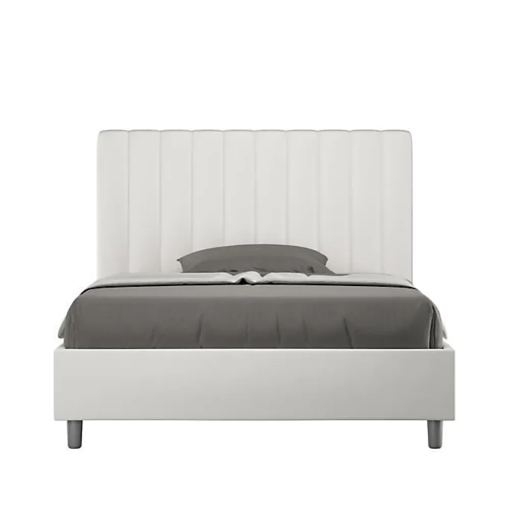 Lit Agueda en simili cuir blanc avec sommier tapissé 120x210>Ityhome Online