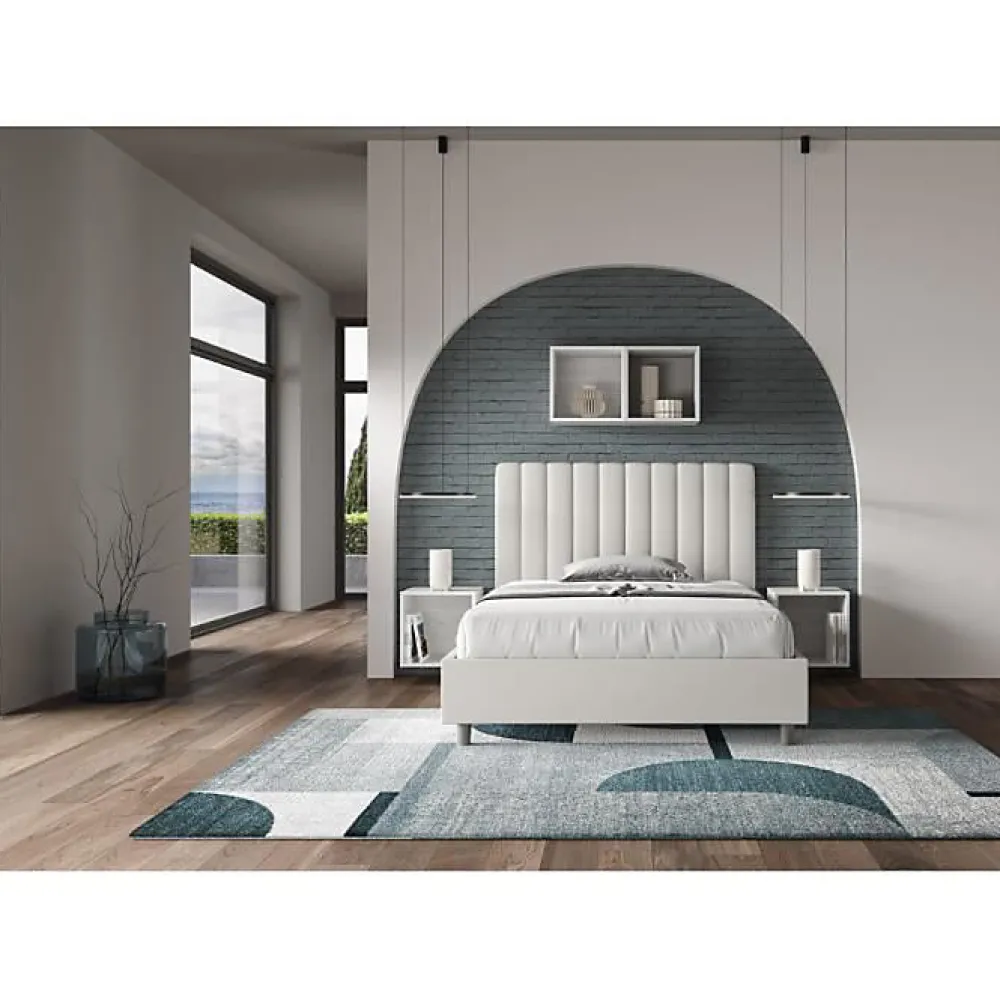 Lit Agueda en simili cuir blanc avec sommier tapissé 120x210>Ityhome Online