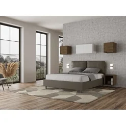 Ityhome Lit Antea avec sommier rembourré 160x210 simili cuir cappuccino* Lit Coffre