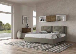 Ityhome Lit Appia avec sommier rembourré 180x190 en simili cuir cappuccino* Lit Coffre