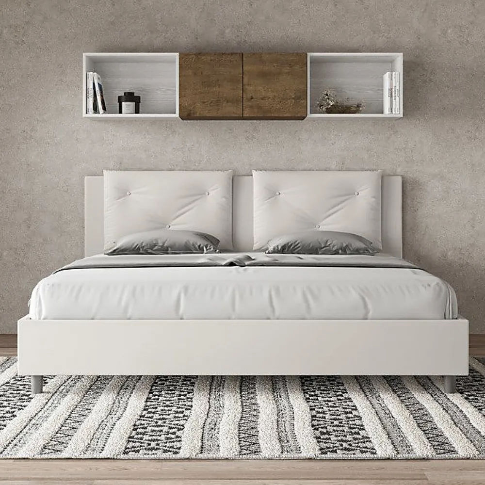 Ityhome Lit Appia en simili cuir blanc avec sommier tapissé 180x190* Lit Coffre