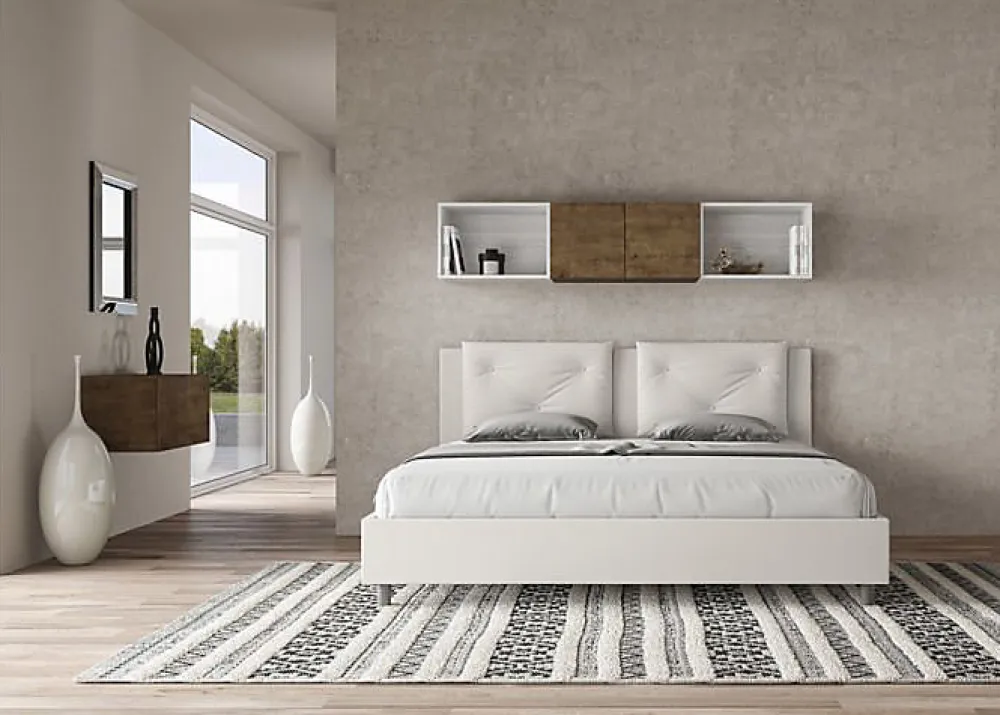 Ityhome Lit Appia en simili cuir blanc avec sommier tapissé 180x190* Lit Coffre