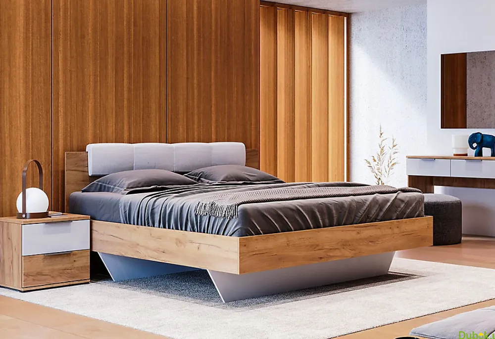 LIT ASTO avec chevets , blanc laqué et chêne clair 160x200 cm>Azura Home Design Best
