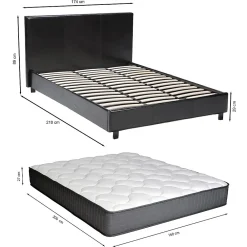 Lit ATLANTA 160x200 + 1 sommier + 1 matelas CARLTON / Noir><noscript><img width=
