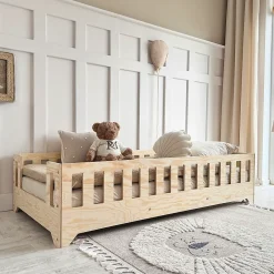 Petits-Meubles Lit au sol 90x190 entree laterale sommier inclus Clarisse Bois*Enfant Lit Enfant