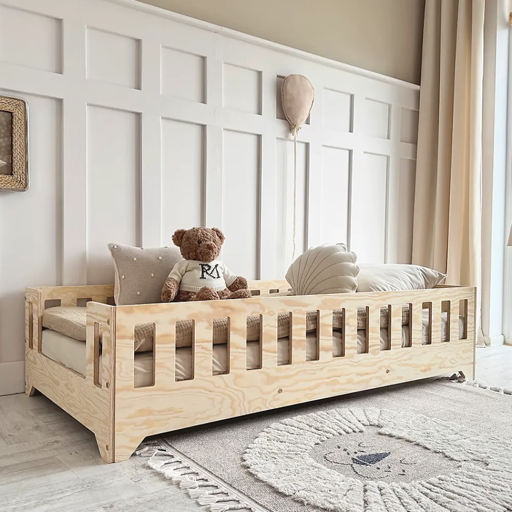 Petits-Meubles Lit au sol 90x190 entree laterale sommier inclus Clarisse Bois*Enfant Lit Enfant
