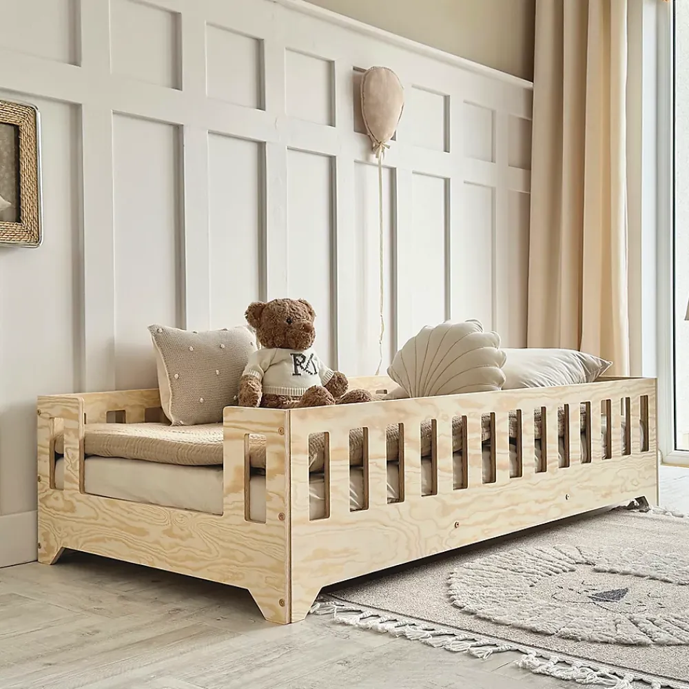 Petits-Meubles Lit au sol 90x190 entree laterale sommier inclus Clarisse Bois*Enfant Lit Enfant